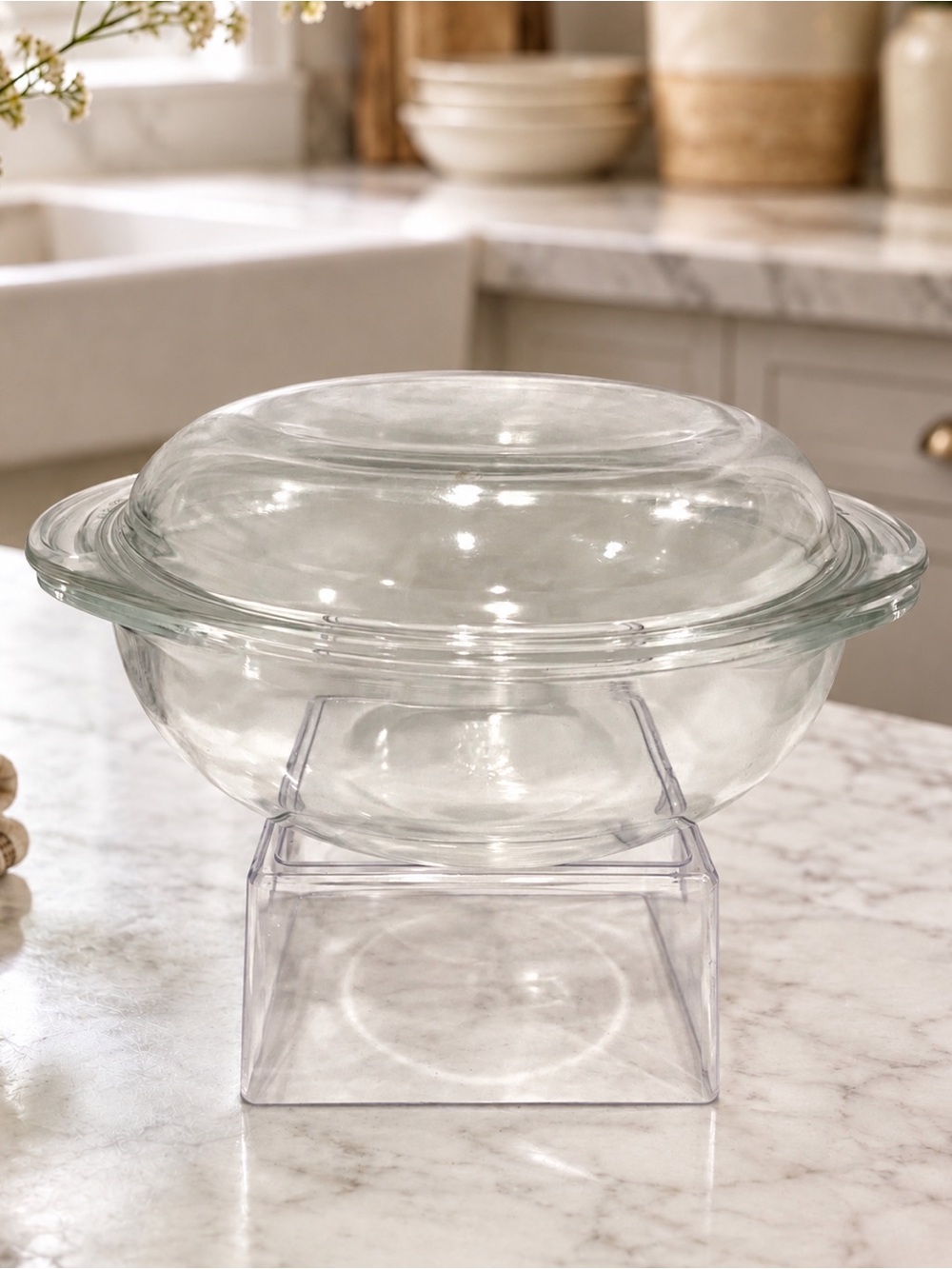2 Qt Pyrex Clear Glass Casserole Baking Dish. Lid & Tab Handles | Vintage | EUC